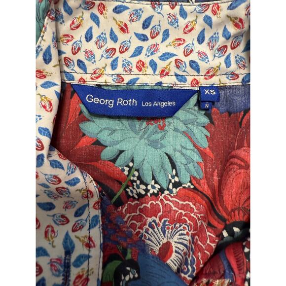 Georg Roth Women's Floral Blouse XS Multi-Color Flip Cuff Sequin Collar Casual - Picture 6 of 10